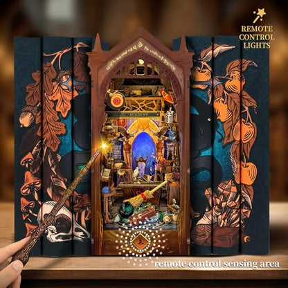 Magic Book Nook with Remote Wand DIY Dollhouse Miniature Kit - color: Magic Academy
