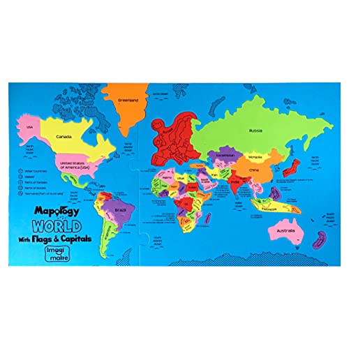 Imagimake Mapology World Map Puzzle - Includes Country Flags & Capitals | Fun Jigsaw Puzzle Kids Ages 5-8 | Educational Toys for Ages 8-13 | Geography Gifts for Girls & Boys 5, 6, 7, 8, 9, 10, 11, 12 - style: World with Capitals