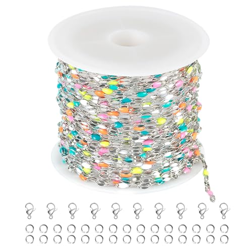 UMAOKANG 16.4 Feet Colorful Enamel Stainless Steel Chain for Jewelry Making - color: Steel-Multicolored 1(yellow blue)