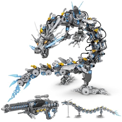 HIGH GODO Dragon Building Blocks Sets for Adults, 2 in 1 Grey Mechanical Dragon Animal Building Model Collectible Display Toys, Cool Creative Gifts for Teens Fans (1390 Pcs) - style: 2 in 1 Grey Dragon