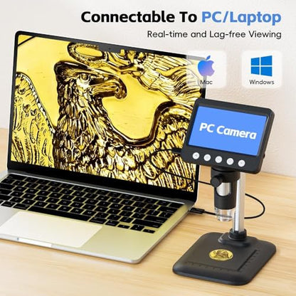4.3" Digital Microscope for Adults, SKYEAR Coin Microscope 1000X Magnification with 8 Ajustable LED Fill Lights, USB Microscope for Windows/MacOS, Coin Collection Supplies-Black - color: Black