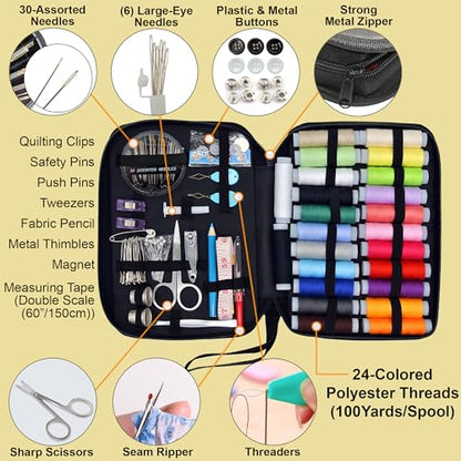 Vellostar Sewing Kit for Adults & Kids - 100-Piece Light Grey Beginner Set - color: Light Grey