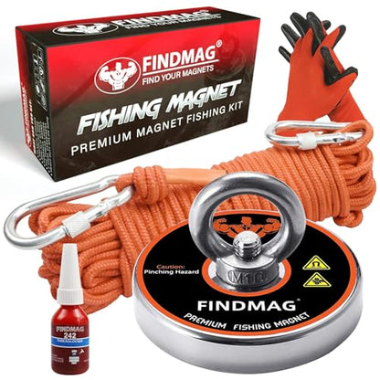 FINDMAG 800 LBS Magnet Fishing, 2.95 Inch Neodymium Fishing Magnet Kit - size: 800 LB Single Sided Magnet Kit