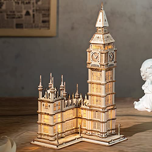 ROBOTIME 3D Puzzle for Adults Wooden Craft Kits for Teens DIY Construction Model Kit with LED Light to Build Educational Big Ben Set Toys Birthday Gifts - color: Big Ben