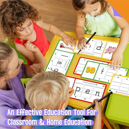 CVC Word Writing Cards, 100 Double-Sided Handwriting Cards 3-Level Short Vowel Spelling Flashcards CVC Sight Words Early Educational Tool for Kids 3 4 5 Years Old (3 Plastic Rings Included) - style: CVC Word Writing Cards