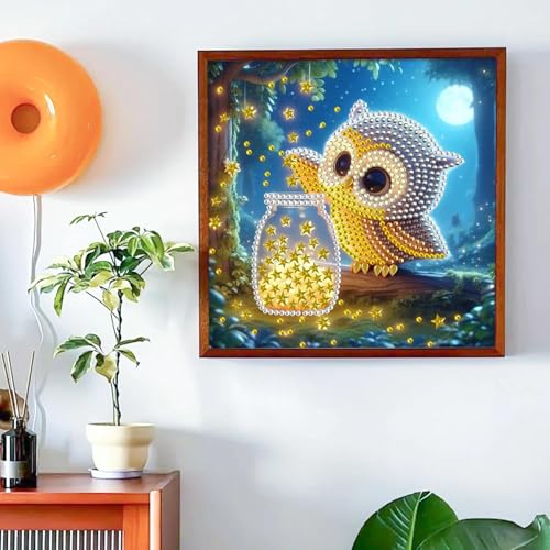 JATOK Diamond Art Kits for Adults, Cute Owl, Special-Shaped Gems - color: Magenta
