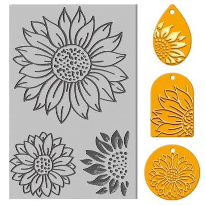 CHGCRAFT Sunflower Clay Texture Mat Flower Clay Modeling Pattern Pad Texture Sheets for Polymer Clay Making Earrings Jewelry, 4x2.6inch - style: Sunflower