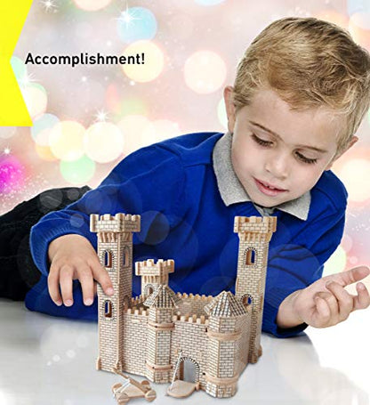 Puzzled 3D Puzzle Castle Set Wood Craft Construction Model Kit, Fun & Educational DIY Wooden Toy Assemble Model Unfinished Crafting Hobby Puzzle to Build and Paint for Decoration 182 Pieces Pack