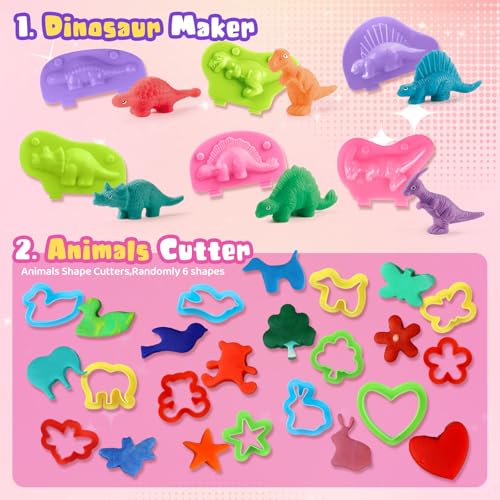 VConejo Dough Tools Play Set with Dinosaur Molds Sculpting Tools 26PCS