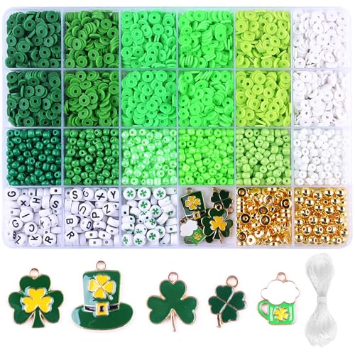 BBita St.Patrick's Day Polymer Clay Beads Bracelet Making kit, 3480pcs 24 Style Cute Fun Beads Charms for Jewelry Necklace Earring Making DIY Accessories for Women Girls - color: C7#St.Patrick's Day
