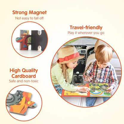 SYNARRY Monster Truck Magnetic Puzzle for Kids Ages 3-5, Travel Toys - style: Truck