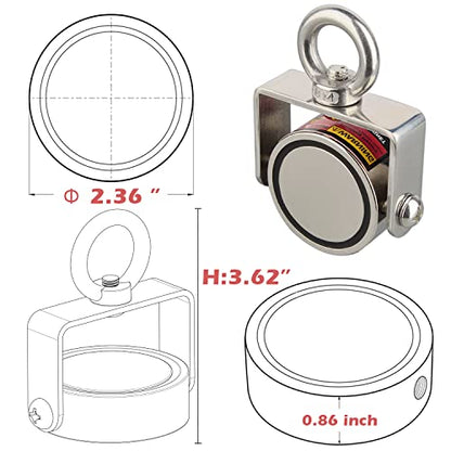 MUTUACTOR 960lbs Φ2.36'' Double-Sides Heavy Duty Swivel Magnet Fishing Kit - style: 960lb Swivel Magnet (Double Sided)--Φ 2.36"