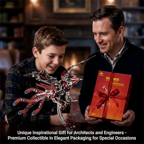3D Metal Puzzles for Adults, Mechanical Phoenix Bird Model Kit - color: Phoenix-red