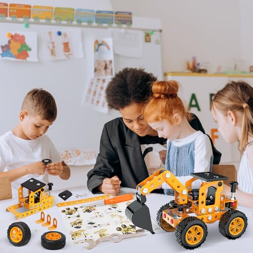 Building Sets Stem Assembly Toys Metal 3-D Puzzle Excavator and Plane Model Value Bundle: 2 Kits | 1 Box Parent-Child Interaction Construction Sets Gifts for Kids 8-16 - style: Excavator and Plane