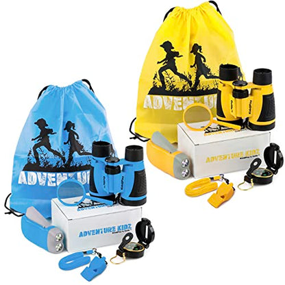 Adventure Kidz - Outdoor Exploration Kit, Binoculars with Case, Flashlight, Compass, Whistle, Magnifying Glass, Backpack, Bundle (14 Items)