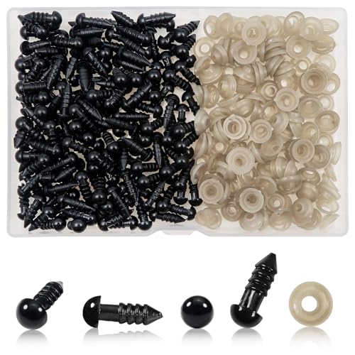 TOAOB 150pcs 6mm Safety Eyes for Amigurumis Craft Crochet Eyes with 150pcs Washers Black Doll Eyes for Crocheting Stuffed Animals Doll Making - size: 6mm