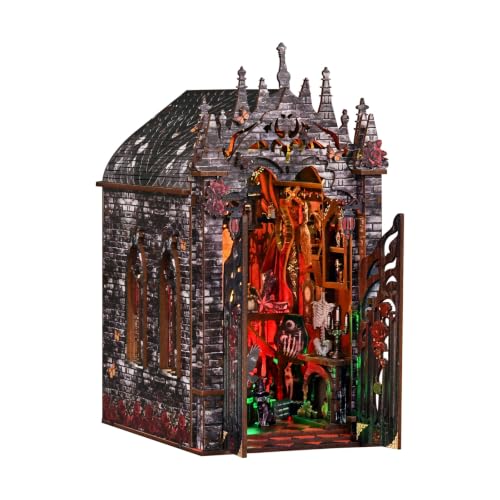 Music Park Book Nook for Adults, 3D Wooden Puzzle Gothic Castle with LED - color: Gothic Castle