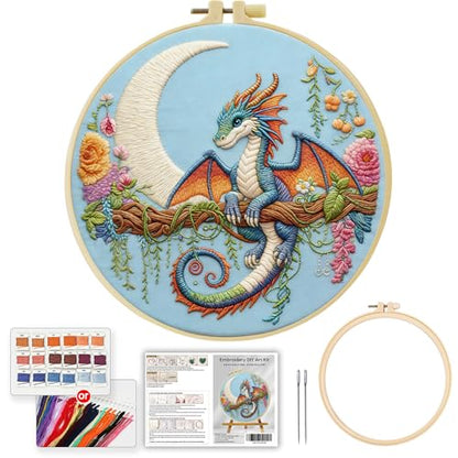 Black dragon handmade DIY embroidery kit,suitable for adult beginners,includes embroidery cloth, instructions, embroidery frame and needle and thread, suitable for holiday gifts (Blue Dragonfly) - style: Blue Dragonfly