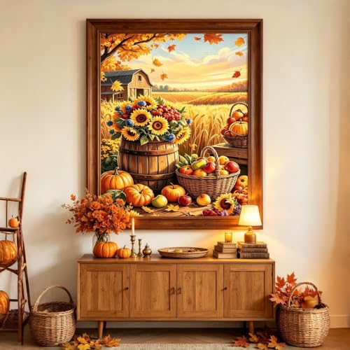 5D Fall Pumpkin Sunflower Diamond Art kits for Adults Beginners 12x16inch - color: KM1281-1