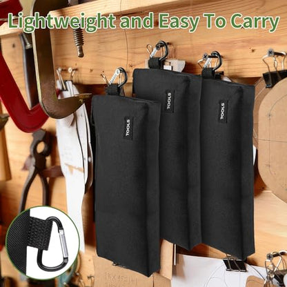 3 Pcs Zipper Tool Pouches, Flat Bottom Utility Bags with Carabiners - color: Black, size: 12 inch