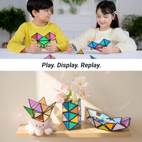 TOSY Magnet Pyramid Stone - 1 Cube Transforms into 1 Billion Shapes, 12 Pieces, 243 Rare Earth Magnets, Holographic Design Magnet Tiles Creative Puzzle STEM/STEAM Toy - color: Stone (Set of 1)