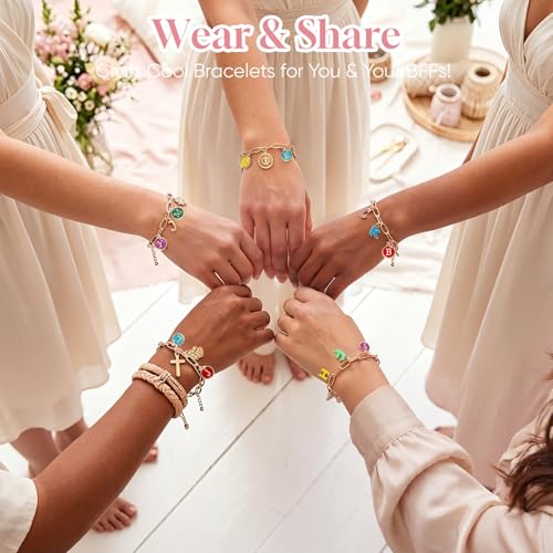 WDXIUE Friendship Bracelet Making Kit, DIY Jewelry Making Kit for Craft Night Beginners, Personalized Charms Birthday Gift with 12 Set Anti-Tarnish Chains & 78 Pcs Letters Charms