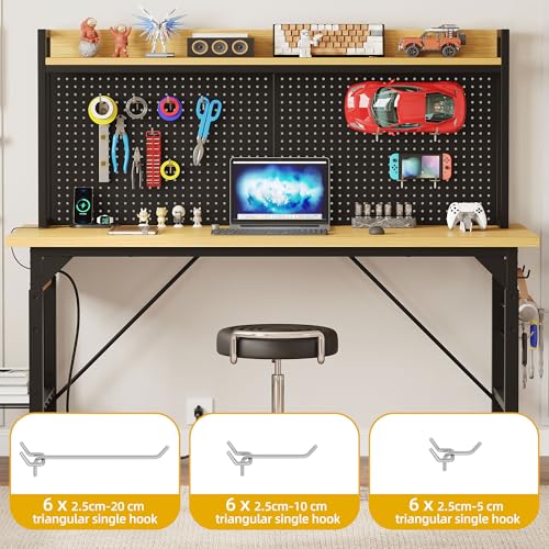 DWVO 60in Heavy Duty Workbench with Pegboard & Wheels Adjustable Work Table - size: 60" Workbench w/Pegboard