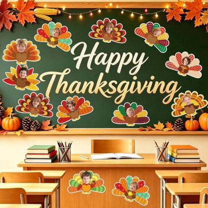 JUNEBRUSHS 60Pcs Turkey Cutouts Thanksgiving Bulletin Board Decorations - style: Turkey Style