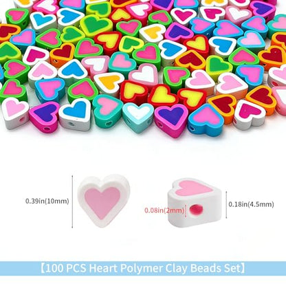 100 pcs Heart Polymer Clay Beads, VEINARDYL Colorful Mixed Heart Charm Beads for DIY Crafts Earring Necklace Bracelets Making - color: Heart