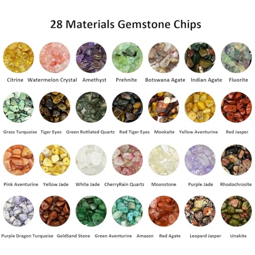 Yephac Jewelry Making Kits with 28 Colors Gemstone Chips, Healing Crystal Ring Maker Kit with Jewelry Making Supplies (28 Colors-1) - color: 28 colors-1