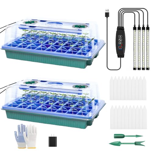 joyhalo 2 Pack 80 Cell Seed Starter Tray with Grow Light & Humidity Dome - size: 40 Cell 2 Pack