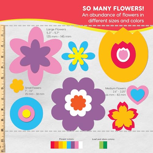 Flower Cutouts, Tulip Daisy Daffodil, 280 Piece, Paper Flowers for Crafts