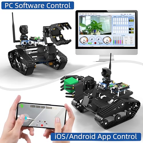 Smart Robot Car Kit with Robotic Arm HD Camera for Mega 2560, Utility Intelligent Tank Chassis Robotics Vehicle, Smart Learning & Educational Robot Toys by iOS Android PC Controlled