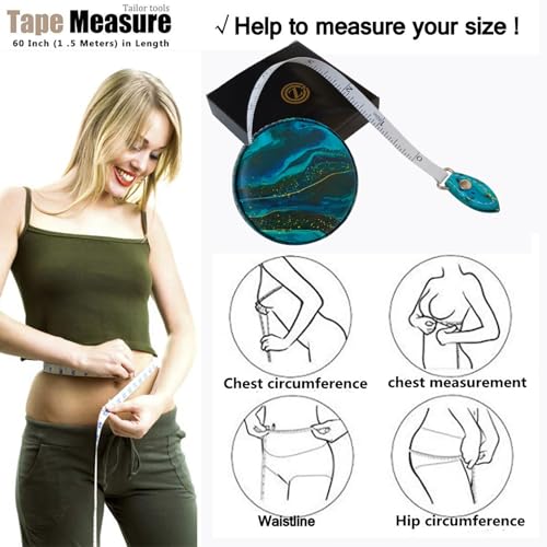 Tape Measure Body Measuring Tape，Medical Body Cloth Tailor Craft Dieting Measuring Tape, Dual Sided Retractable Ruler Colour Printed Soft Tape Measure Retractable - color: Teal Ocean 1 pack
