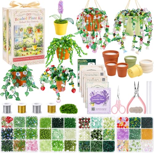 Deluxe Beaded Plant Kit, DIY Forever Plant Gift Kit with Video Tutorials - color: Forever Plant Gift Collection - Deluxe Kit