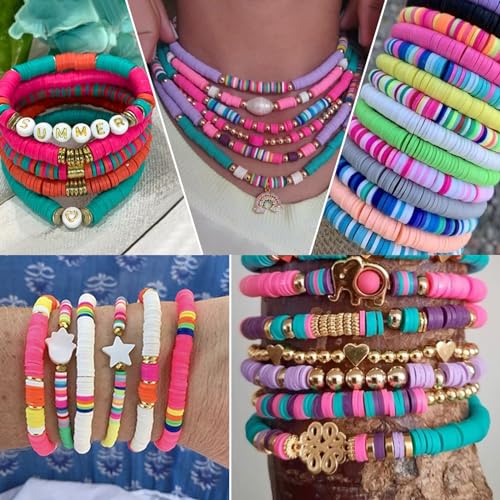 4000pcs Light Orange Clay Beads,6mm Heishi Bead Polymer Flat Round Disc Bulk Beads for Jewelry Making,DIY Friendship Bracelet and Necklace Craft - color: Light Orange