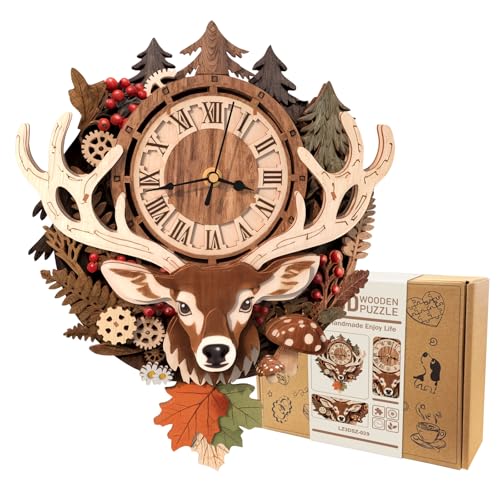 3D Wooden Puzzle for Adults - Forest Deer Clock - color: Forest Deer
