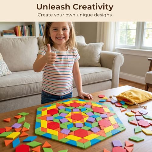 LovesTown 209 PCS Shapes Wooden Pattern Blocks for Kids, Geometric with Activity Cards and Storage Bag, Educational Tangram Puzzles,Great Learning Gift from Parents or Teachers (Pack of 2) - size: 230 (Pack of 2)