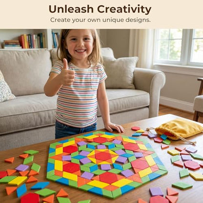 LovesTown 209 PCS Shapes Wooden Pattern Blocks for Kids, Geometric with Activity Cards and Storage Bag, Educational Tangram Puzzles,Great Learning Gift from Parents or Teachers (Pack of 2) - size: 230 (Pack of 2)