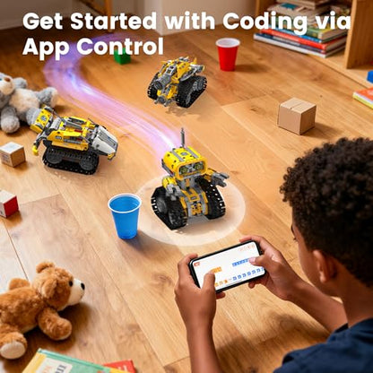 5-in-1 STEM Robot Building Kit, APP & Remote Control Robotics Kit - color: Yellow