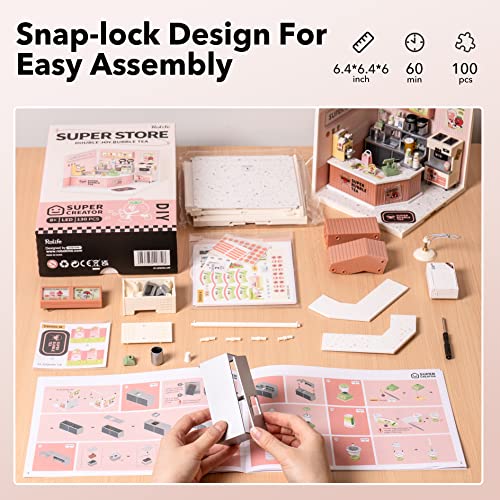 Super Creator-Mini Blocks Model Building Set for Adults, Miniature Plastic House Kit Super Store-Building Blocks Toys for Adult, DIY Crafts/Hobbies for Adult (Double Joy Bubble Tea) - style: Double Joy Bubble Tea
