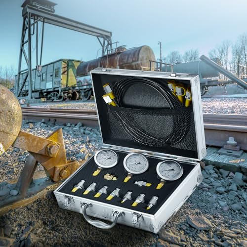 Hydraulic Pressure Test Kit, 250/400/600bar, 3 Gauges 9 Test Couplings 3 Test Hoses, Excavator Hydraulic Test Gauge Set with Portable Carrying Case for Excavator Tractors Construction Machinery - style: 3 Gauges 9 Test Couplings