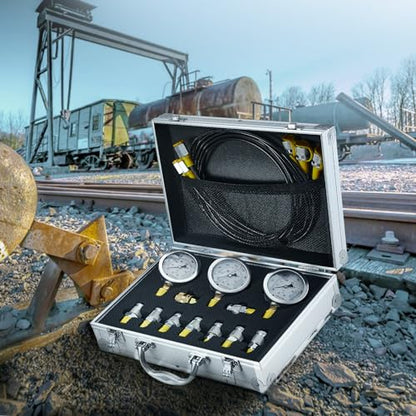 Hydraulic Pressure Test Kit, 250/400/600bar, 3 Gauges 9 Test Couplings 3 Test Hoses, Excavator Hydraulic Test Gauge Set with Portable Carrying Case for Excavator Tractors Construction Machinery - style: 3 Gauges 9 Test Couplings