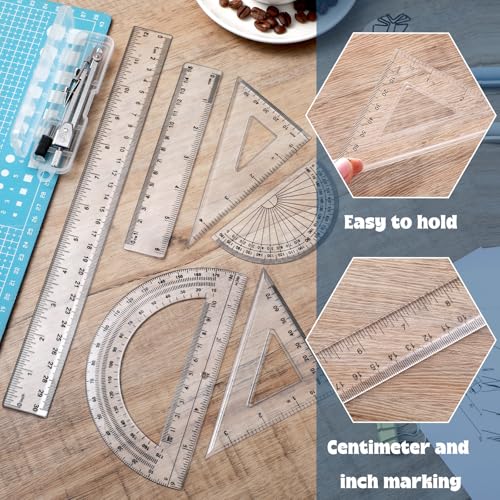 Zonon 7 Pcs Geometry Set with Drawing Compas, 6&4 Inch Protractors, Clear - color: Clear