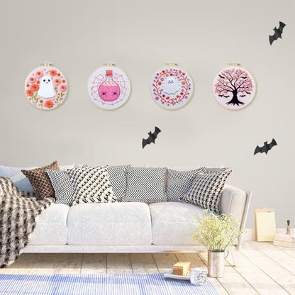 SCECALA 4 Pack Pink Halloween Embroidery Kit for Beginners - color: Pink White