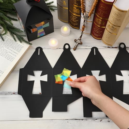 Simgoing 12 Sets Religious Cross Lantern Craft Sunday School Crafts Kit - style: Religious Cross