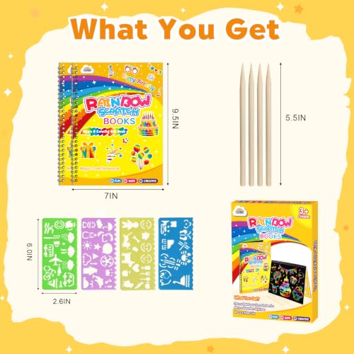 ZMLM Scratch Paper Art-Crafts Gift: 2 Pack Rainbow Notebooks Supplies Toys - color: Dark Yellow