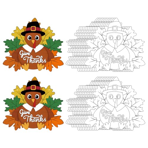 Sereliy 24 Pcs Thanksgiving Wreath Crafts Color Your Own Turkey Crafts - color: Turkey