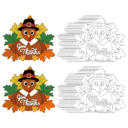 Sereliy 24 Pcs Thanksgiving Wreath Crafts Color Your Own Turkey Crafts - color: Turkey