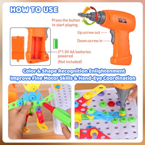 Montessori STEM Building Toys 223PCS Drill & Tool Kit 2D 3D Blocks for Kids